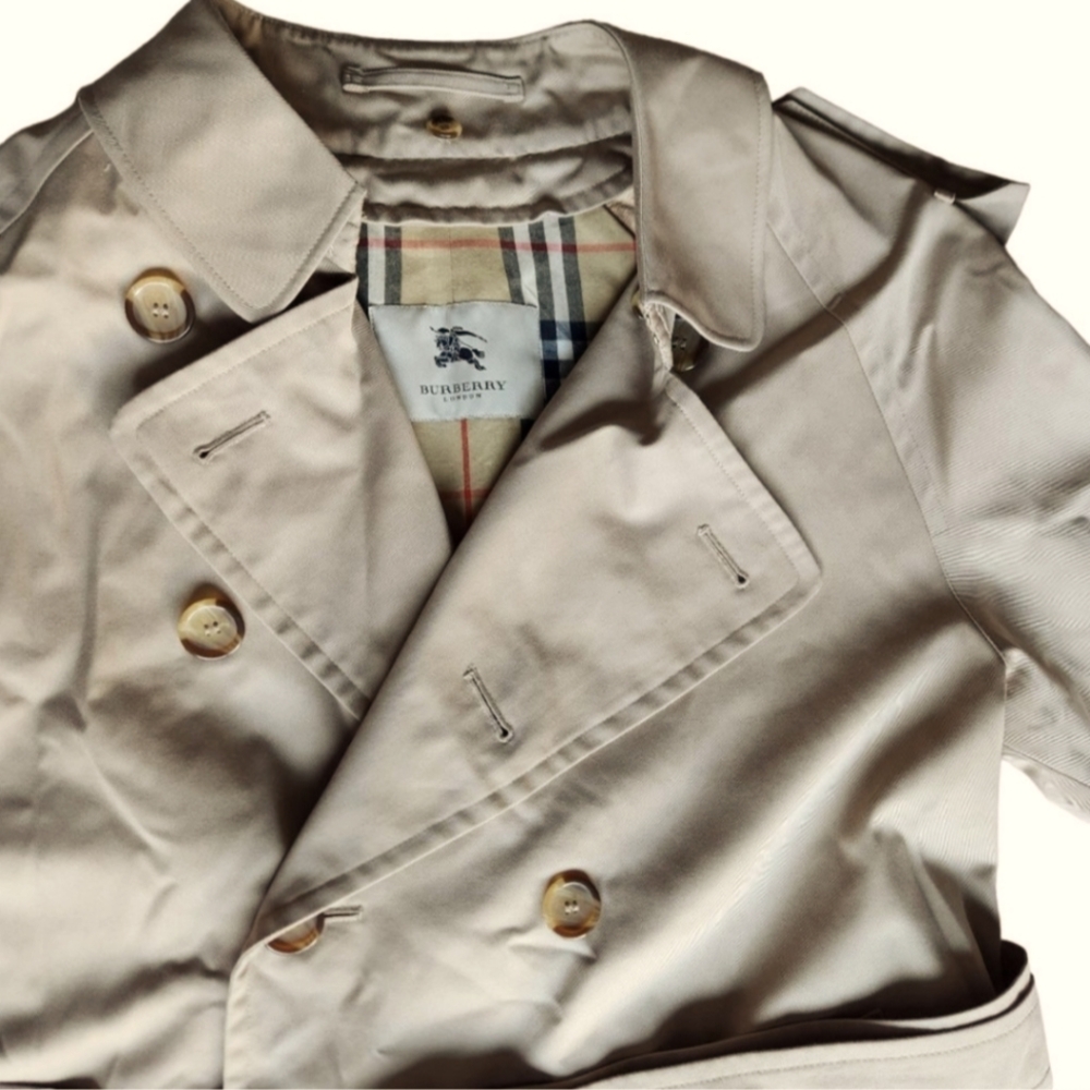 Burberry London Trench Coat Double Breasted Wool Lined Size 38 Short